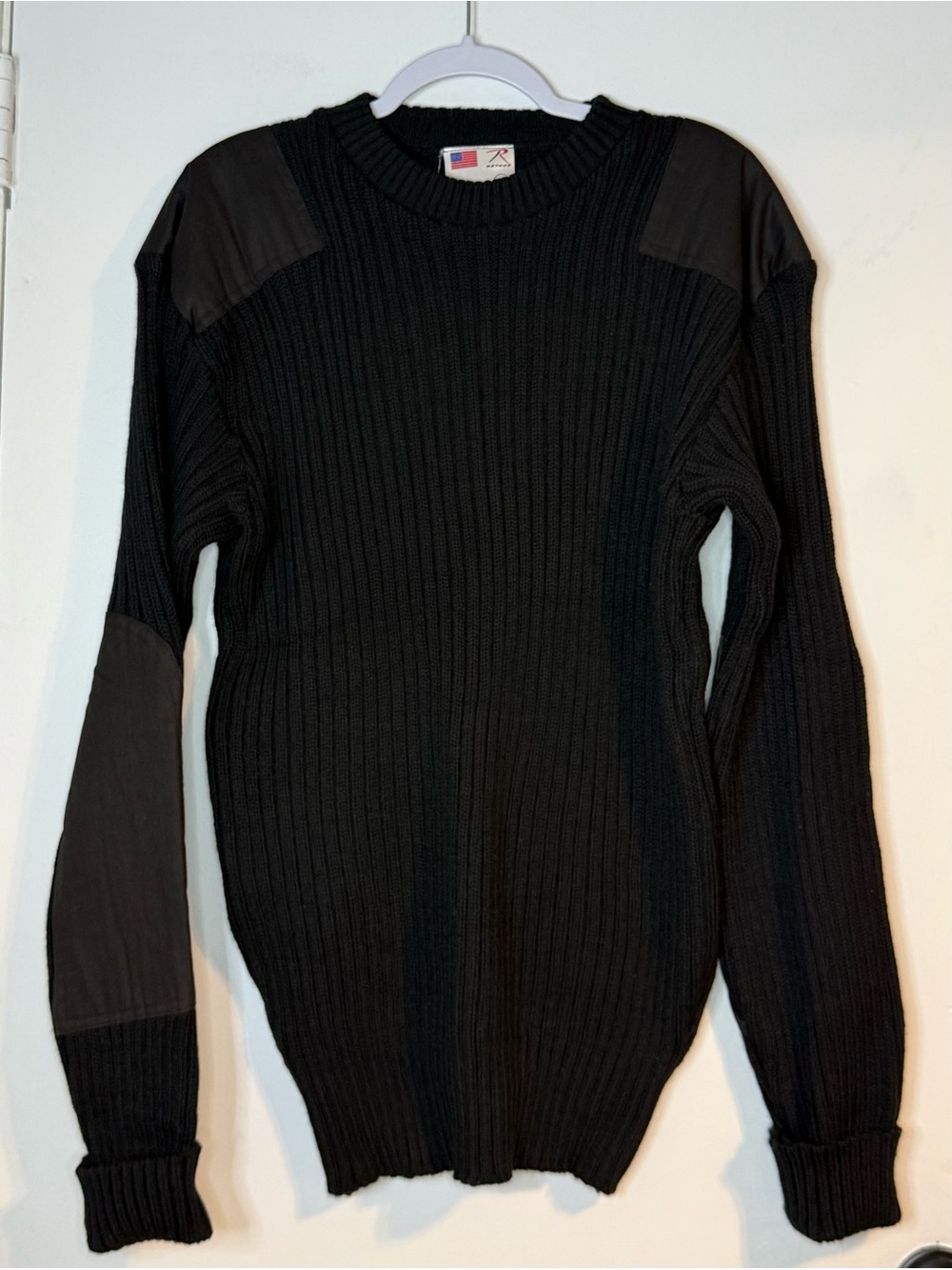 Rothco 100% Wool Commando Sweater Men’s 48 Black Military Elbow Patch